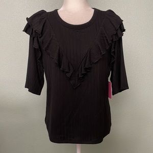 Riley & Rae Black Ruffled Ribbed Top